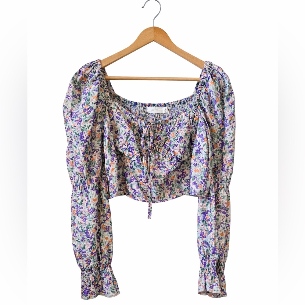 Suite 2939 Floral‎ Prairie Puff Sleeve Crop Top Cottagecore Milkmaid XL
